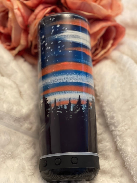 American flag night scenary speaker tumbler